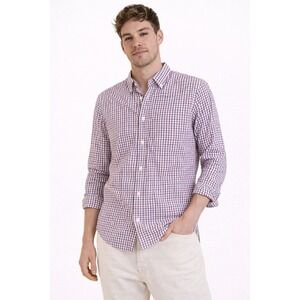 American Heritage Button Down Men Medium Purple Navy Plaid Slim Fit Preppy Shirt